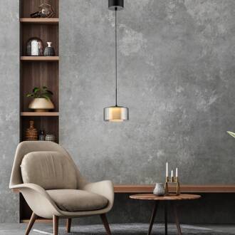 Paul Neuhaus LED hanglamp Rika, Ø 15 cm, glas, dimbaar zwart, zwart-transparant