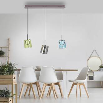Paul Neuhaus LED hanglamp Zula, lengte 87 cm, kleurrijk, 3-lamps. rookgrijs, groen, blauw