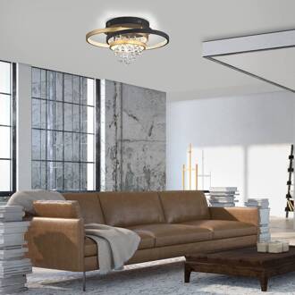 Paul Neuhaus LED plafondlamp Rotazo, glas, CCT, dimbaar zwart, messing