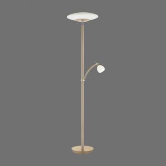 Paul Neuhaus LED vloerlamp Troja met leesarm, dimbaar, goud mat messing, wit