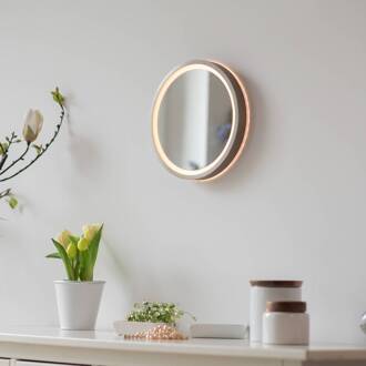 Paul Neuhaus LED-wandspiegel VIDRO, brons, Ø 26 cm, powerbank, schakelaar brons, spiegelend