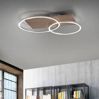 Paul Neuhaus Palma LED plafondlamp CCT 2 ringen hout, zilver, wit
