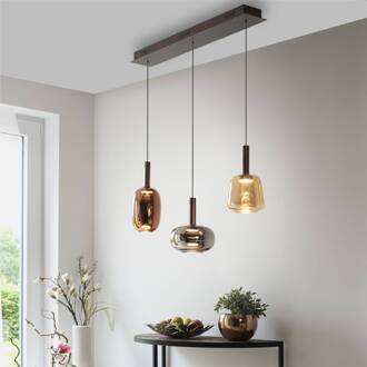 Paul Neuhaus Paul Neuhaus, Hanglamp Irides, lengte 90 cm, gekleurd, glas amber, rookgrijs, bruin
