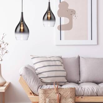 Paul Neuhaus Pilua hanglamp, rookgrijs, glas, Ø 20 cm, E27 rookgrijs, chroom