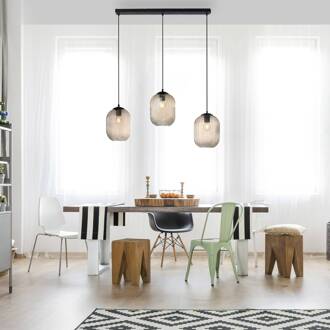 Paul Neuhaus Shitake hanglamp, barnsteen, glas, 86 cm, E27 amber, zwart