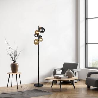 Paul Neuhaus vloerlamp Popsicle, glas, 155 cm hoog, G9 zwart, amber, rookgrijs