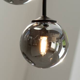 Paul Neuhaus Widow LED plafondlamp, 5-lamps zwart, rookgrijs-transparant