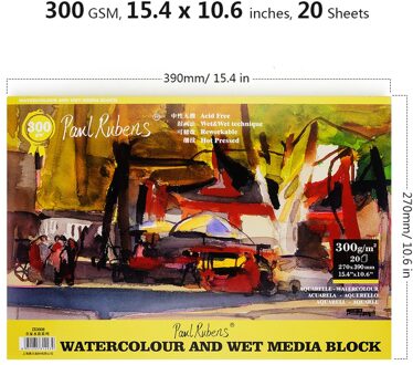 Paul Rubens 300g/m2 Kunstenaar Aquarel Papier 20 Vellen Handgeschilderde Water-oplosbare Boek voor Aquarel art Supplies 390 270 Fine Grain