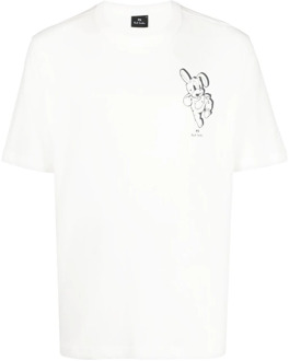 Paul Smith Wit Konijn-Print Biologisch Katoenen T-Shirt Paul Smith , White , Heren - S,Xs