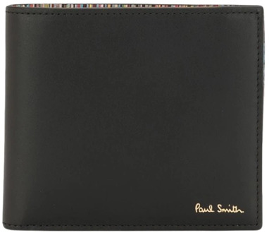 Paul Smith Zwarte Leren Billfold Portemonnee met Gouden Logo Belettering Paul Smith , Black , Heren - ONE Size