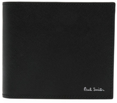 Paul Smith Zwarte Leren Portemonnee met Logo Print Paul Smith , Black , Heren - ONE Size