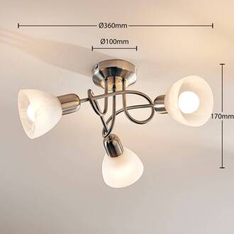 Paulina plafondlamp, 3-lamps, rond albast wit, gesatineerd nikkel