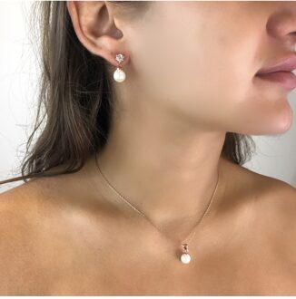 Pauline Volle Maan Parelset - Kristal Wit en roségoud - One Size