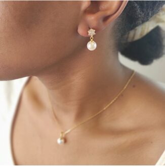 Pauline Volle Maan Parelset - Kristal Wit & Goud - One Size