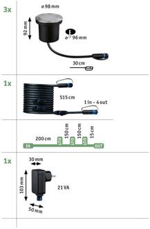 Paulmann Plug & Shine inbouwlamp 4.5W set van 3 aluminium