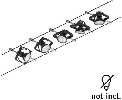 Paulmann Wire Mac II kabelsysteem, 5-lamps, 5 m zwart zwart mat