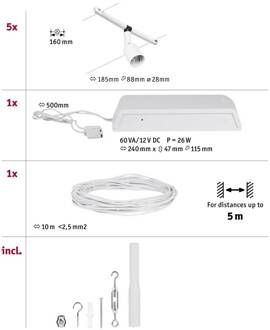 Paulmann Wire Salt kabelsysteem, 5-lamps 5 m wit mat wit