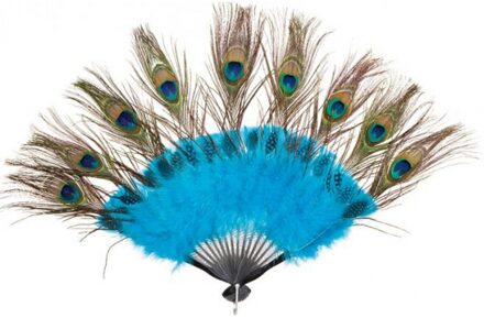 Pauwenveren waaier Rio - blauw - Verkleed accessoires carnaval Multi