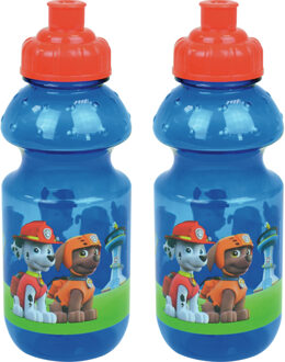 PAW Patrol 2x Stuks Kunststof Bidon Pop-up Drinkbeker Paw Patrol 350 Ml - Schoolbekers Blauw