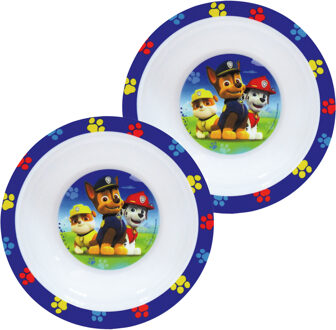 PAW Patrol 2x stuks kunststof ontbijtbordje diep Paw Patrol 16 cm - Kinderservies Multikleur