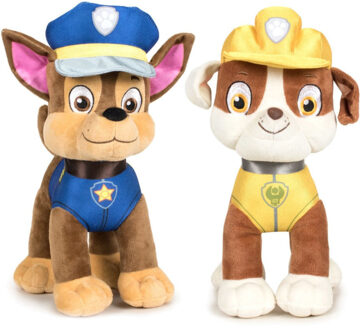 PAW Patrol figuren speelgoed knuffels set van 2x karakters Chase en Rubble 19 cm - Knuffeldier Multikleur