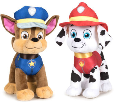 PAW Patrol figuren speelgoed knuffels set van 2x karakters Marshall en Chase 19 cm - Knuffeldier Multikleur