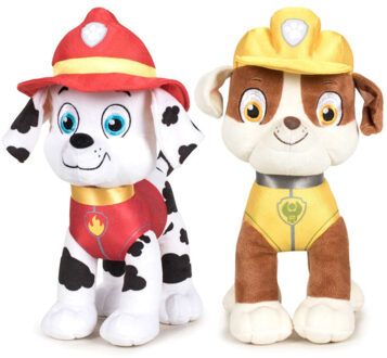 PAW Patrol figuren speelgoed knuffels set van 2x karakters Marshall en Rubble 19 cm - Knuffeldier Multikleur