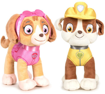 PAW Patrol figuren speelgoed knuffels set van 2x karakters Skye en Rubble 19 cm - Knuffeldier Multikleur