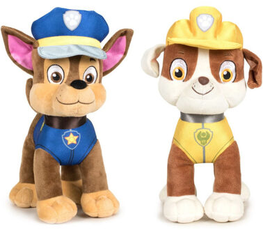 PAW Patrol knuffels set van 2x karakters Chase en Rubble 27 cm
