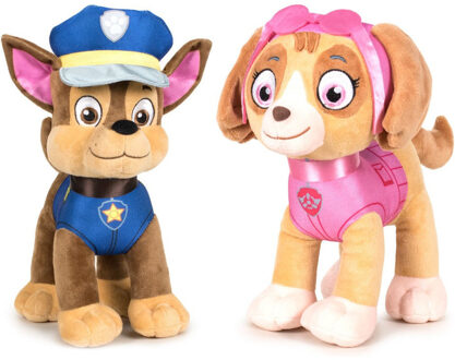 PAW Patrol knuffels set van 2x karakters Chase en Skye 27 cm