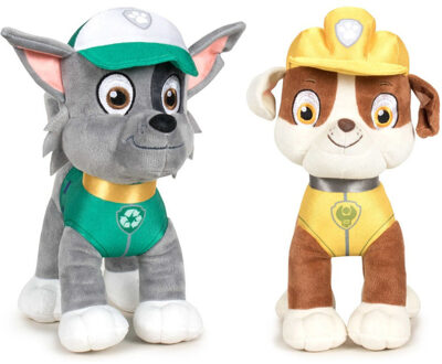 PAW Patrol knuffels set van 2x karakters Rocky en Rubble 27 cm