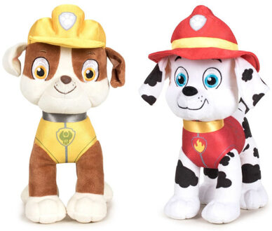 PAW Patrol knuffels set van 2x karakters Rubble en Marshall 27 cm - Knuffeldier Multikleur