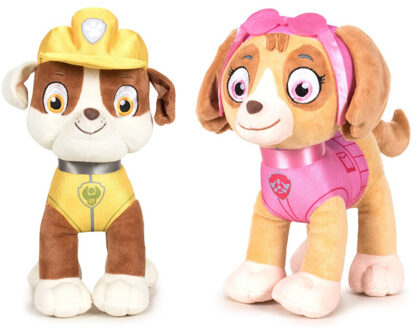 PAW Patrol knuffels set van 2x karakters Rubble en Skye 27 cm - Knuffeldier Multikleur