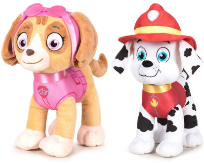 PAW Patrol knuffels set van 2x karakters Skye en Marshall 27 cm - Knuffeldier Multikleur