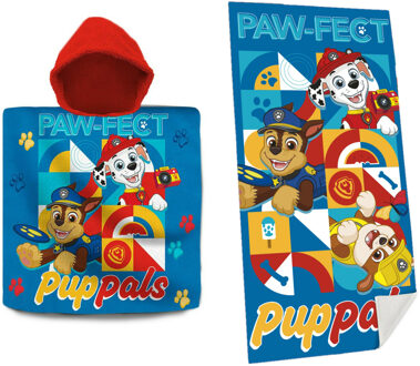 Paw Patrol Set bad cape/poncho en strand/badlaken - voor kinderen - Badcapes