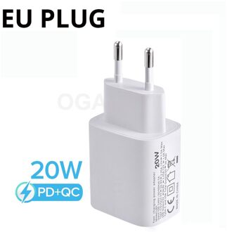 Pd 20W Usb Type C Lader Eu Adapter Snelle Telefoon Opladen Voor Iphone 12 11 Pro Max X Xs xr 7 8 Airpods Huawei Xiaomi Samsung QC3.0 EU plug