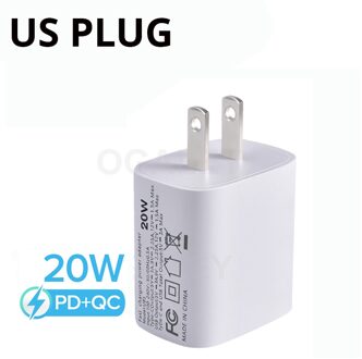 Pd 20W Usb Type C Lader Eu Adapter Snelle Telefoon Opladen Voor Iphone 12 11 Pro Max X Xs xr 7 8 Airpods Huawei Xiaomi Samsung QC3.0 US plug