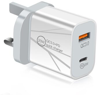 Pd Quick Charge 3.0 Usb Fast Charger 20W Universele Muur Mobiele Telefoon Tablet Opladers Voor Iphone 11 Xiaomi Samsung huawei Charger UK wit