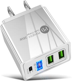 PD20W + QC3.0 2.4A Dual Usb Snel Opladen Mobiele Telefoon Oplader Multi-Poort Usb Met Pd Opladen Hoofd voor Iphone Samsung Xiaomi wit US