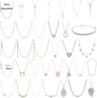 PDX XL 03 100% 925 Sterling Silver Silver Chain Necklace (adjustable) Basic Charm Necklace with Logo Necklace for Woman