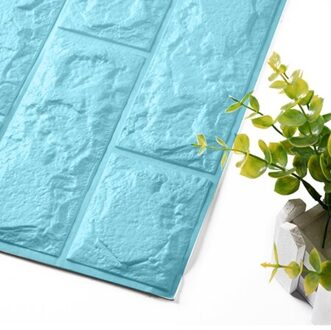 Pe Foam 3D Wallpaper Diy Muur Stickers Muur Decor Reliëf Baksteen Steen Wallpaper Kamer Huis 60X30X0.8 Cm Poster licht blauw
