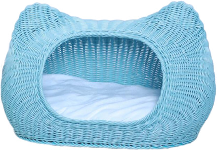 Pe Pp Rattancatbasket Kat Bed Zachte Hond Bed Ronde Wasbare Lange Pluche Kat Slaapbank Voor Hond Chihuahua Hond Mand huisdier Bed blauw