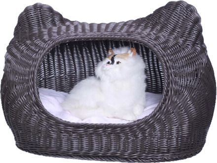 Pe Pp Rattancatbasket Kat Bed Zachte Hond Bed Ronde Wasbare Lange Pluche Kat Slaapbank Voor Hond Chihuahua Hond Mand huisdier Bed koffie