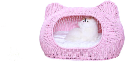 Pe Pp Rattancatbasket Kat Bed Zachte Hond Bed Ronde Wasbare Lange Pluche Kat Slaapbank Voor Hond Chihuahua Hond Mand huisdier Bed roze