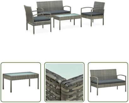 PE-rattan Garden Furniture Set - Grey - 106x58x72cm - Steel Frame - Comfortable Cushions Grijs