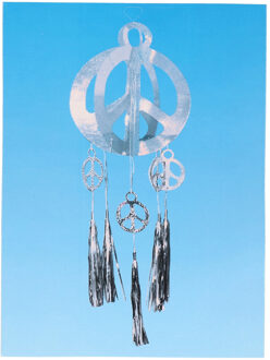 Peace teken hangdecoratie jaren 60 Hippie feest thema van 80 cm - Hangdecoratie Zilverkleurig