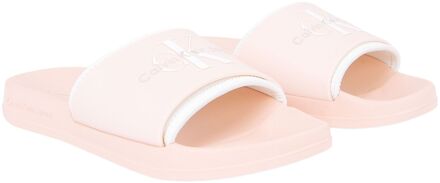 Peach Blush White Monogram Slippers Calvin Klein Jeans , Beige , Dames - 40 Eu,41 Eu,39 Eu,38 EU