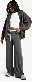 Peached Jersey Broek Met Blootgestelde Tailleband En Wijde Pijpen, Charcoal - 44