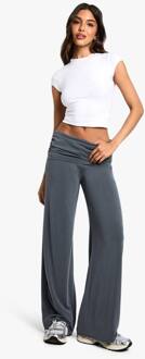 Peached Jersey Broek Met Omvouwbare Taille En Wijde Pijpen, Grey - 42
