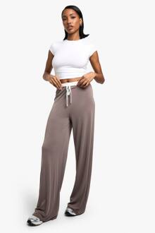 Peached Jersey Broek Met Zichtbare Tailleband En Wijde Pijpen, Cedar - 44